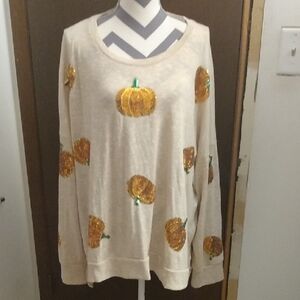 Wild Kiss Pumpkin Embellished Tan Sweater